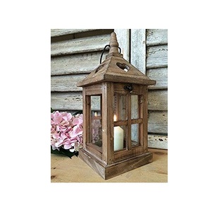 Lanterne en bois artisanale décorative avec fenêtres en verre transparent, poignée en corde, décoration rustique pour la maison - Product Image 3