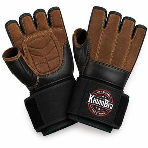 KhumBro <b>Brown</b> <b>Leather</b> High-quality Customizable Weight Lifting <b>Gloves</b> Wrist Wrap Support Padded Anti-Slip Half Finger Gym <b>Gloves</b> - Product Image 1