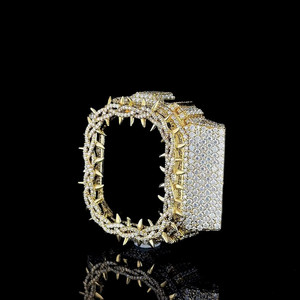 <b>Gold</b> Iced Out Spike Bezel DW5600 <b>Watch</b> Case Cover for <b>Men</b> Women Hip Hop Jewelry - Product Image 2