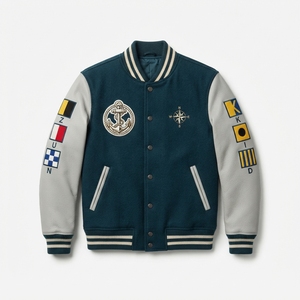 Blouson universitaire en techniques mixtes, personnalisable, vente en gros, style bomber, corps en laine véritable, manches en similicuir, boutons-pression, ourlet côtelé, streetwear - Product Image 1