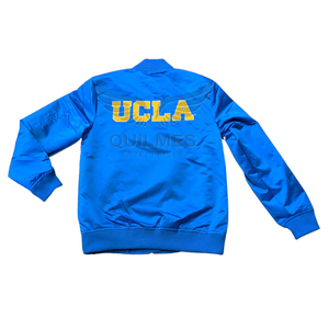Blouson bomber bleu pour homme avec logo UCLA brodé et patch tigre, coupe classique, fermeture éclair, style décontracté - Product Image 2