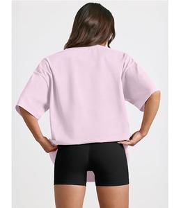 เสื้อยืดผู้หญิงดีไซน์ใหม่ ผ้าฝ้ายแท้ 100% แขนครึ่งตัว คอเฉียง ไหล่ตก ทรงโอเวอร์ไซส์ สวมใส่สบาย ระบายอากาศได้ดี ผลิตในบังกลาเทศ - Product Image 4