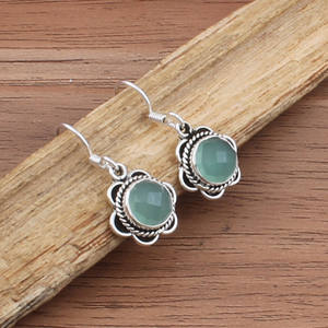Boucles d'oreilles pendantes de luxe artisanales en argent sterling 925 avec calcédoine bleue naturelle pour femmes, mariage, vente en gros - Product Image 5