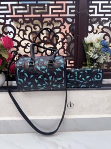 Combo Of Hand Tooled Floral Carving Leather Speedy Handbag & Clutch Boho Shoulder Handmade Western Stylish Women Daily Uses Bag - Product Image 1