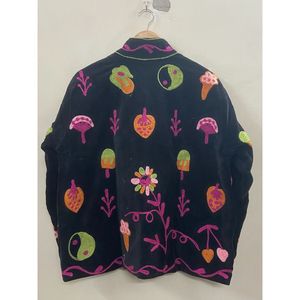 Hand Embroidered <b>Velvet</b> Cotton <b>Jacket</b> <b>Women</b> Full Sleeve Mandarin Collar Winter Bohemian Heart Pattern Coat - Product Image 5