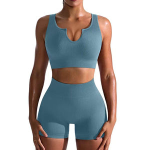 Ensemble de sport et yoga pour femmes grandes tailles, respirant, soutien-gorge de sport léger, short de sport uni, deux pièces pour femmes - Product Image 6