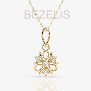 <b>Rose</b> <b>Gold</b> Diamond Flower <b>Pendant</b> <b>Necklace</b> Round Brilliant Cut Stones Womens Jewelry For Fine Wholsale Gift And Party - Product Image 4