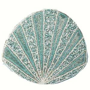 Sparkling Teal Beaded Shell Placemat Scallop Shape Handmade Decorative Table <b>Mat</b> Premium Quality Wedding Party Dining Decor - Product Image 4