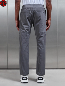 Gray Solid Mid Waist Outdoor <b>Cargo</b> Trousers Men Straight Leg Utility Workwear Travel Drawstring Closure Windbreaker <b>Pant</b> - Product Image 6