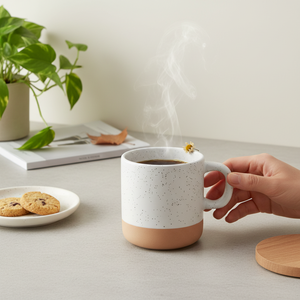 Mug à café en céramique blanc moucheté EffiPrint Print Demand, personnalisé et esthétique, base naturelle, compatible micro-ondes et lave-vaisselle, style américain - Product Image 2