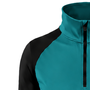 Women Quarter Zip Athletic <b>Top</b> Teal Long Sleeve Fitted Sports Training Shirt High Collar <b>Thumbhole</b> Performance Activewear - Product Image 3