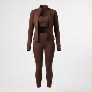 Ensemble de survêtement pour femme, sweat à capuche élégant avec fermeture éclair intégrale, manches longues, mode hiver, exercice, yoga, tenue de sport, fitness - Product Image 1