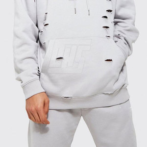 Sweats à capuche déchirés pour hommes, en mélange de coton doux, coupe décontractée, idéal pour le style urbain, la mode décontractée et les activités de plein air. - Product Image 2