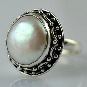 Coin Pearl <b>Ring</b> Handmade Sterling <b>Silver</b> Bezel Setting Natural Round Shape Gemstone <b>Boho</b> Jewelry June Birthstone Gift - Product Image 1