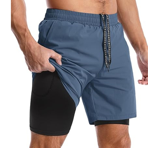 Shorts de course blancs pour hommes avec doublure de compression noire, séchage rapide, cordon de serrage sportif à la taille, shorts de fitness pour la salle de sport et l'entraînement - Product Image 4