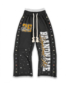 Custom Rhinestone Applique Embroidered <b>Lightweight</b> Fashion 500G Regular Washed Distressed Men Drawstring Four-Way Stretch <b>Hoodie</b> - Product Image 6