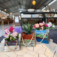 Pots à fleurs DIVADI / Sacs à fleurs en bois de bateau recyclé couleur naturelle pour la maison, le jardin et l'extérieur – Décoration et jardinière en rotin/mendong