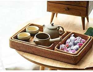 Plateau rond classique en rotin naturel de haute qualité pour la cuisine, le salon et l'extérieur - Durable et facile à nettoyer - Product Image 5