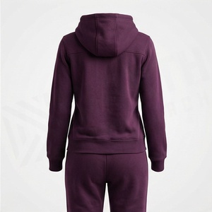 Ensemble en molleton à capuche pour femmes, 2 pièces, manches longues, couleur unie, vêtements décontractés, sweat-shirt à fermeture éclair et pantalon, coupe régulière, toutes saisons - Product Image 2