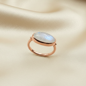 Anillo de Piedra Lunar Azul Natural con Cabujón Ovalado de Plata de Ley 925, Chapado en Oro Rosa y Oro Amarillo, Joyería para Ella y para Mujer - Product Image 4