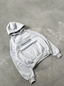 Custom Oversized <b>Grey</b> Pullover Hoodie Heavyweight Cotton Fleece Streetwear Hooded <b>Sweatshirt</b> Unisex OEM ODM Logo Print Blank - Product Image 3