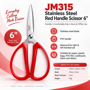 กรรไกรสแตนเลส JAYA MATA JM315 ขนาด 6 นิ้ว สำหรับงานหนัก ด้ามจับพีวีซีสีแดง ใช้กับเครื่องล้างจานได้ อเนกประสงค์ สำหรับใช้ในบ้านและสำนักงาน - Product Image 1