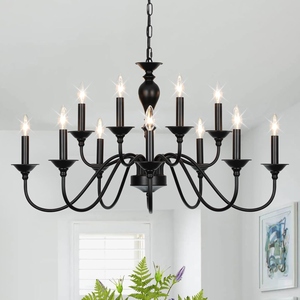 Lustre moderne noir style ferme vintage, luminaire suspendu industriel en fer, lampe rustique nordique - Product Image 4