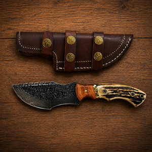 Couteau de chasse multifonctionnel artisanal en acier à haute teneur en carbone, 9 pouces, manche en corne, pour le camping, avec étui en cuir pour une utilisation en extérieur - Product Image 6