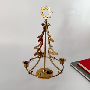 Vintage Modernist Metal <b>Christmas</b> <b>Tree</b> Shaped <b>Candle</b> Holder With Star Topper Holds Four <b>Candles</b> Holiday Decorative Centerpiece - Product Image 3