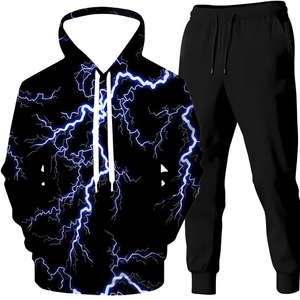 Conjunto Deportivo Sublimado con Estampado Eléctrico para Hombre, Sudadera con Capucha Negra y Pantalones, Ropa Deportiva Completa, Cómoda para Correr - Product Image 1