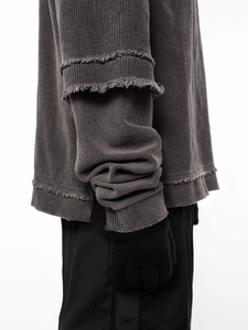 <b>Men's</b> Oversized Corduroy Sweatshirt High Collar Lantern Sleeve <b>Cropped</b> Washed Cotton Casual Streetwear <b>Top</b> - Product Image 6