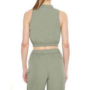 Chaqueta Corta Acolchada Transpirable de Punto para Mujer, Corte Ajustado, Múltiples Bolsillos, Cierre Completo, Sin Mangas - Product Image 4