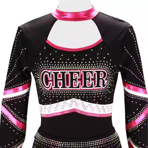 Uniforme de cheerleading personnalisé pour compétition All Star à manches longues avec strass et jupes à volants - Product Image 3