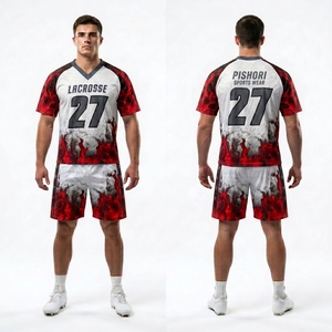 Ensemble de lacrosse athlétique personnalisé 100% polyester bleu noir, maillot et short sublimés pour compétition de club et tenue d'équipe - Product Image 2