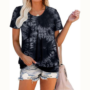 Camiseta Deportiva de Manga Corta con Cuello Redondo y Estampado Tie Dye Personalizado 2026, Camiseta Larga de Algodón para Mujer - Product Image 1