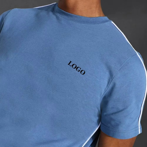Men's Blue Casual Summer T-Shirt <b>Set</b> Crew Neck Solid Color Breathable <b>Knitted</b> Spandex Cotton Shorts Outfit - Product Image 3