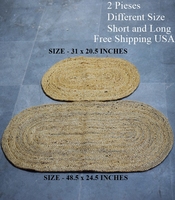 Handwoven Jute Oval Runner Rug Braided Natural Fiber Waterproof Eco-Friendly Reversible Floor Mat for Home & Travel Use