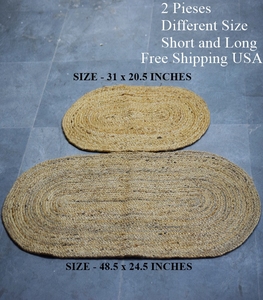 Handwoven Jute <b>Oval</b> Runner <b>Rug</b> Braided Natural Fiber Waterproof Eco-Friendly Reversible Floor Mat for Home & Travel Use - Product Image 3