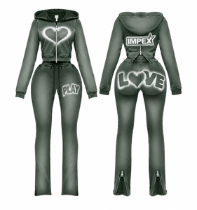 Ensemble 2 pièces personnalisé pour femme : Sweat à capuche, pantalon évasé, veste zippée, survêtement skinny évasé, leggings de yoga – Tendance 2026 - Product Image 1