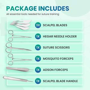 Kit d'entraînement à la suture manuelle pour étudiants en médecine, instruments chirurgicaux réutilisables en acier inoxydable, set de suture CE par Dentavex - Product Image 2