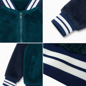 Veste d'hiver pour enfants en polaire corail à deux tons avec fermeture éclair douce et tendance en gros - Product Image 5