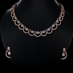 Elegant Floral <b>Silver</b> 925 <b>Necklace</b> and Earrings <b>Set</b> with Lab Grown Diamonds | Floral Wave Design Diamond Jewelry <b>Set</b> - Product Image 1