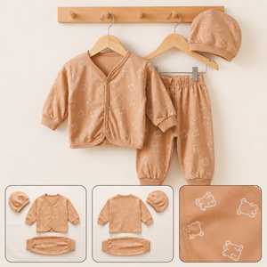 Conjunto de Ropa de Algodón Orgánico para Bebés Niñas, Camiseta de Manga Larga Suave, Pantalones con Capucha, Gorro con Diseño de Oso, Traje de Primavera para Recién Nacidos 3 - Product Image 1