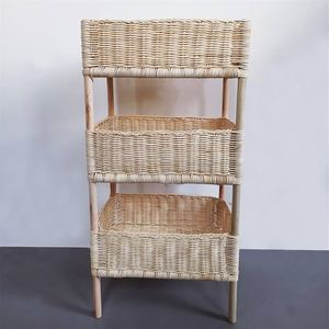 Rattan Wicker Storage Shelf with Bamboo Frame Rectangular Eco-Friendly Organizer for Living Room Toy Storage - Product Image 6