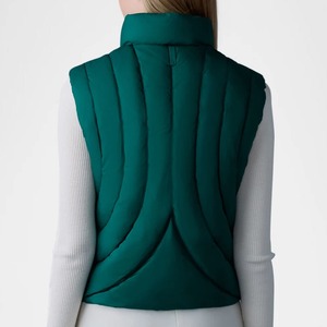 Chaleco acolchado verde para mujer con cuello alto y cierre de cremallera, ropa exterior informal a prueba de viento - Product Image 4