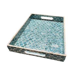 Bandeja de Servir de Lujo con Incrustaciones de Madreperla Hecha a Mano, Bandeja Decorativa para el Hogar, Hotel, Restaurante, para Servir y como Regalo - Product Image 1