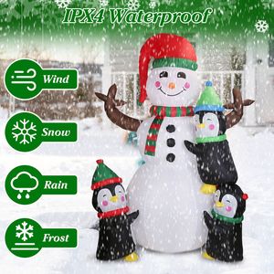5.9FT Christmas <b>Outdoor</b> <b>Holiday</b> <b>Inflatable</b> <b>Yard</b> <b>Decorations</b> Includes Snowman 3 Penguins 5 LED Lights Stakes/Ropes/Sandbags for - Product Image 6