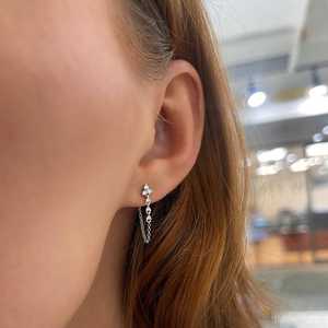 <b>Chain</b> <b>Stud</b> <b>Earrings</b> Lab Grown Diamond Wholesale 14k 18k Gold Round Cut Dainty Dangle Drop Delicate Minimalist Pair Manufacture - Product Image 4