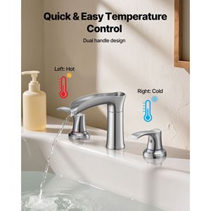 Rubinetto per Vasca Romano a 3 Fori, Set Rubinetti a Cascata per Vasca da Bagno in Lega di Zinco, Montaggio su Bordo Vasca con 2 Maniglie - Product Image 6