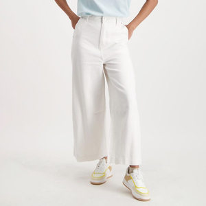 Pantalon en jean de coton taille haute à jambe large, coupe ample, longueur cheville, blanc uni, style décontracté printemps - Product Image 5